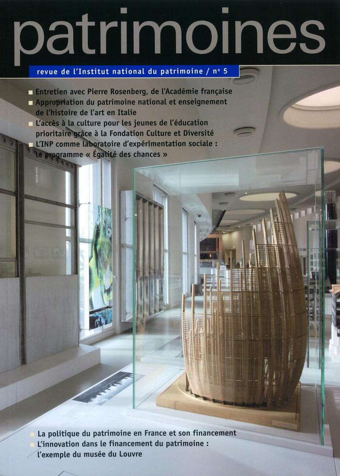 Couverture de Patrimoines, la revue de l'Institut national du patrimoine N°5