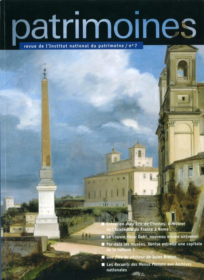 Couverture de Patrimoines, la revue de l'Institut national du patrimoine N°7
