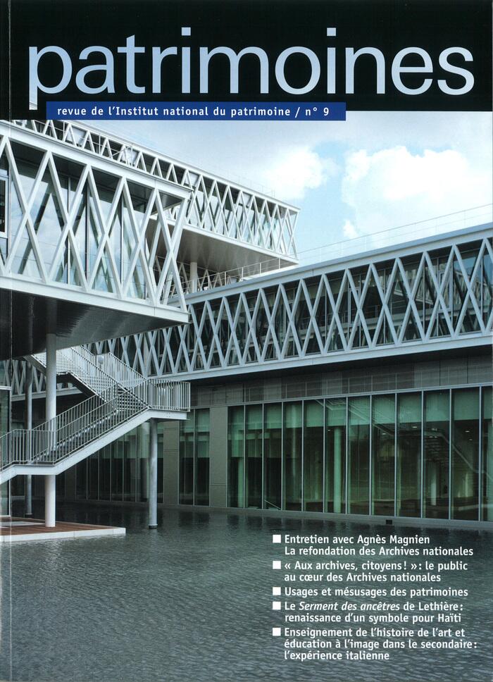 Couverture de Patrimoines, la revue de l'Institut national du patrimoine N°9