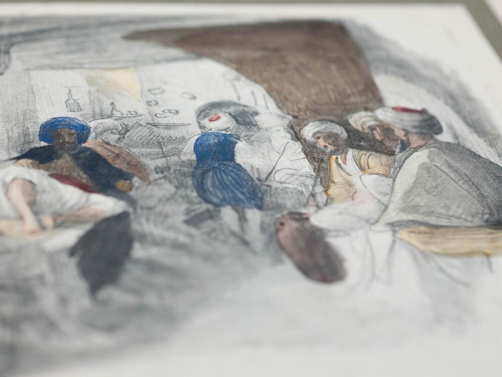 Prises de vue de l'atelier Arts graphiques le 28/03/2017 à Aubervilliers. Oeuvre n° 9 : Technique aquarelle (P16).